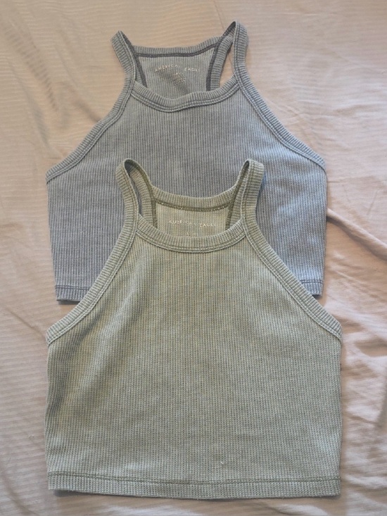 American Eagle Outfitters Tops - American Eagle Ribbed Halter Tank Crop Tops in Sage and Gray Size S